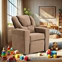 Kids Recliner Chair, Kids Upholstered Couch with One Cup Holder, Footrest, Backrest, Toddlers Velvet Recliner with Headrest and Footrest