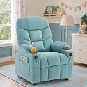 Kids Recliner Chair Velvet Reclining Toddler Push Back Big Sofa Ages 3-12