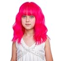Kids Rose Red Wig Girls Short Hot Pink Wavy Curly Wig Children Pink Wigs with Air Bangs Heat Resistant Synthetic Wigs with Cap
