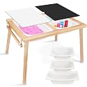 Kids Sensory Table，Sensory Activity Table with Paper Roll Stick &amp; Double-Side Board，Toddler Play Sand Table with 3 Storage Bins，Indoor Outdoor Boys Gilrs