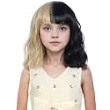 Kids Short Curly Black Blonde Wigs Split Two Tones Bangs Wig Synthetic Costume Halloween Wigs(