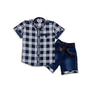 Kids Short Sleeve Cotton Checkered Shirt Shorts