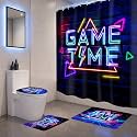 Kids Shower Curtain with Rugs Boys Kids Neon Game Gaming Cool Bathroom Sets