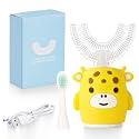 Kids Sonic Electric Toothbrush U Shaped Automatic Timer IPX7 Waterproof 5 Modes 360° Oral Cleaning Teeth Whitening Gums Massage Replaceable Soft Cartoon for 2-7 (Yellow Cow)