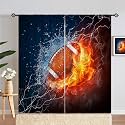 Kids Sports Curtains W42 x L84 Inch Rod Pocket Football Water Fire Rugby Flame Thunder Lightning Print Pattern Privacy Fabric Window Drapes for Boys Bedroom Nursery Baby Playroom 2 Panels