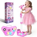 Kids Stand Karaoke Machine Toys for 3 4 5 6 7 8 Year Old Girls Gift, Kid Rechargeable Microphone Toddler Christmas Birthday Gift Singing Toy for Girl Ages 3-5 4-6, Bluetooth Speaker with 2 Mics
