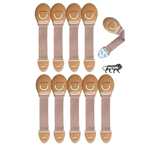 kids station baby safety nylon drawer locks - strong and adhesive childtoddlerinfants safety locks for drawers cabinets fridge and cupboard - baby proofing product - pack of 10 beige