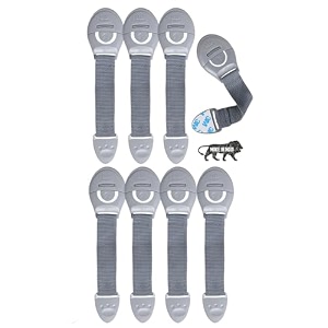 kids station furniture safety locks for baby safety - strong and adhesive childtoddlerinfants safety locks for drawers cabinets fridge and cupboard - baby proofing product - pack of 8 grey