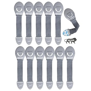 kids station furniture safety locks for baby safety - strong and adhesive childtoddlerinfants safety locks for drawers cabinets fridge and cupboard - baby proofing product - pack of 12 grey