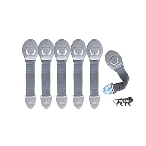 kids station baby safety nylon drawer locks - strong and adhesive childtoddlerinfants safety locks for drawers cabinets fridge and cupboard - baby proofing product - pack of 6 grey