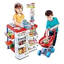 Kids Supermarket Playset – Pretend Grocery Store Checkout Counter with Cash Register, Scanner, Shopping Cart & Accessories | Multicolor Role Play Shop Toy for Boys & Girls