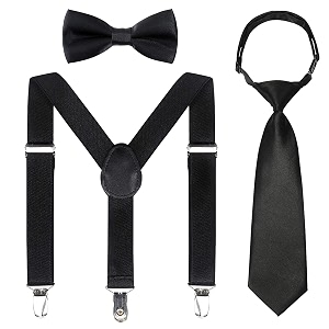 Kids Suspender Bowtie Necktie Sets - Adjustable