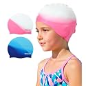 Kids Swim Cap 2 Pack,Silicone Swim Cap for Kids Ages 3-15