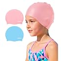 Kids Swim Cap 2 Pack,Silicone Swim Cap for Kids Ages 3-15