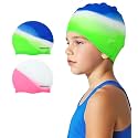 Kids Swim Cap 2 Pack,Silicone Swim Cap for Kids Ages 3-15