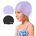 Kids Swim Cap 2 Pack,Silicone Swim Cap for Kids Ages 3-15