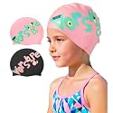 Kids Swim Cap 2 Pack,Silicone Swim Cap for Kids Ages 3-15