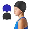 Kids Swim Cap 2 Pack,Silicone Swim Cap for Kids Ages 3-15
