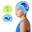 Kids Swim Cap 2 Pack,Silicone Swim Cap for Kids Ages 3-15