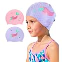 Kids Swim Cap 2 Pack,Silicone Swim Cap for Kids Ages 3-15