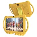 PEICHENG Kids Tablet 7 inch Android 12.0 for Toddler, 4GB RAM 32GB ROM Bluetooth IPS Screen Parental Control Dual Camera Shockproof Case for Educational Games (Yellow)