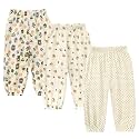 Kids Tales 3 Pack Boys Girls Cotton Linen Pants Child Basic Plain Solid Trousers Big Kids Elastic Waist Long Pants Bloomers
