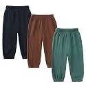Kids Tales 3 Pack Boys Girls Cotton Linen Pants Child Basic Plain Solid Trousers Big Kids Elastic Waist Long Pants Bloomers
