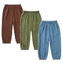 Kids Tales 3 Pack Boys Girls Cotton Linen Pants Child Basic Plain Solid Trousers Big Kids Elastic Waist Long Pants Bloomers