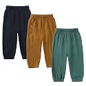 Kids Tales 3 Pack Boys Girls Cotton Linen Pants Child Basic Plain Solid Trousers Big Kids Elastic Waist Long Pants Bloomers