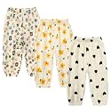 Kids Tales 3 Pack Boys Girls Cotton Linen Pants Child Basic Plain Solid Trousers Big Kids Elastic Waist Long Pants Bloomers
