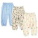 Kids Tales 3 Pack Boys Girls Cotton Linen Pants Child Basic Plain Solid Trousers Big Kids Elastic Waist Long Pants Bloomers