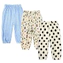 Kids Tales 3 Pack Boys Girls Cotton Linen Pants Child Basic Plain Solid Trousers Big Kids Elastic Waist Long Pants Bloomers