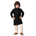 Kids Traditional Black Sequined Kurta with Mandarin