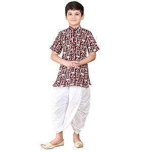 Kids Traditional Pure Cotton Batik Printed Kurta