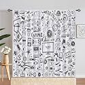 Kids Video Game Curtains W42 x L84 Inch Rod Pocket Computer Gamepad Sports Rocket Teen 90's Print Pattern Privacy Fabric Window Drapes for Boys Girls Bedroom Nursery Baby Playroom 2 Panels
