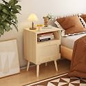 Kids Rattan Nightstand with 1 Drawer & One Shelf & Wood Legs, 22.83'' H Wooden Small Nightstands for Toddler Adults, Wood Side Table for Kids Room Nursery, Easy Assembly