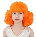 Kids Wig Short Curly Orange Bob Chlid Wigs with Bangs Synthetic Wigs with Wig Cap for Cosplay Party Costume