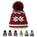 Kids Winter Beanie Hat - Fleece Lined Layer Chunky Knit Pom-Pom Stocking Cap for 3-12 Years Boys Girls Cold Weather