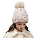 Kids Winter Beanie Hat - Fleece Lined Layer Chunky Knit Pom-Pom Stocking Cap for 3-12 Years Boys Girls Cold Weather