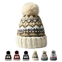 Kids Winter Beanie Hat - Fleece Lined Layer Chunky Knit Pom-Pom Stocking Cap for 3-12 Years Boys Girls Cold Weather