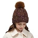 Kids Winter Beanie Hat - Fleece Lined Layer Chunky Knit Pom-Pom Stocking Cap for 3-12 Years Boys Girls Cold Weather