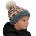Kids Winter Beanie Hat - Fleece Lined Layer Chunky Knit Pom-Pom Stocking Cap for 3-12 Years Boys Girls Cold Weather