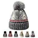 Kids Winter Beanie Hat - Fleece Lined Layer Chunky Knit Pom-Pom Stocking Cap for 3-12 Years Boys Girls Cold Weather