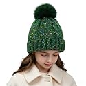 Kids Winter Beanie Hat - Fleece Lined Layer Chunky Knit Pom-Pom Stocking Cap for 3-12 Years Boys Girls Cold Weather