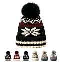 Kids Winter Beanie Hat - Fleece Lined Layer Chunky Knit Pom-Pom Stocking Cap for 3-12 Years Boys Girls Cold Weather