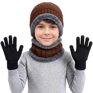 kids winter woolen cap neck scarf muffler gloves set for boys amp girls  warm beanie fleece lined neck warmer amp gloves  winter accessories set for age 4 to14y
