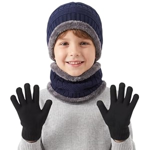 kids winter woolen cap neck scarf muffler gloves set for boys amp girls  warm beanie fleece lined neck warmer amp gloves  winter accessories set for age 4 to14y