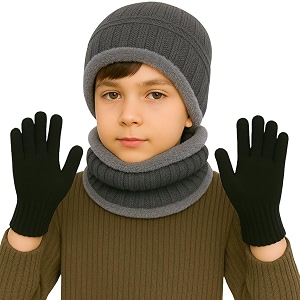 kids winter woolen cap neck scarf muffler gloves set for boys amp girls  warm beanie fleece lined neck warmer amp gloves  winter accessories set for age 4 to14y