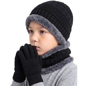 kids winter woolen cap neck scarf muffler gloves set for boys amp girls  warm beanie fleece lined neck warmer amp gloves  winter accessories set for age 4 to14y
