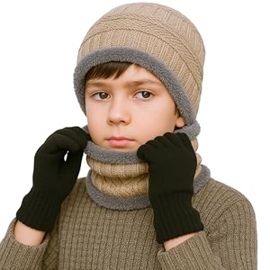kids winter woolen cap neck scarf muffler gloves set for boys amp girls  warm beanie fleece lined neck warmer amp gloves  winter accessories set for age 4 to14y